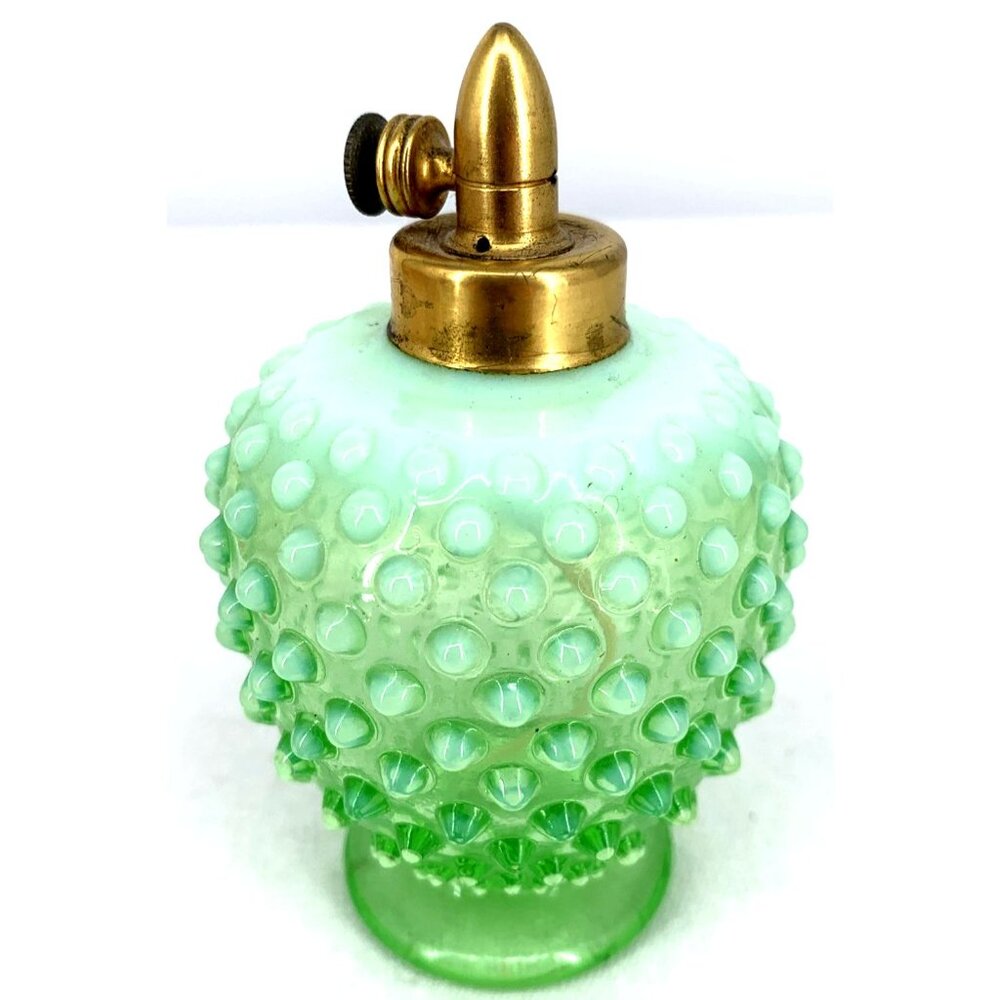DeVilbiss Perfume Bottle Uranium Glass Green Opalescent Hobnail No Bulb 4" - Picture 3 of 8